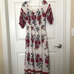 Off the shoulder dress.